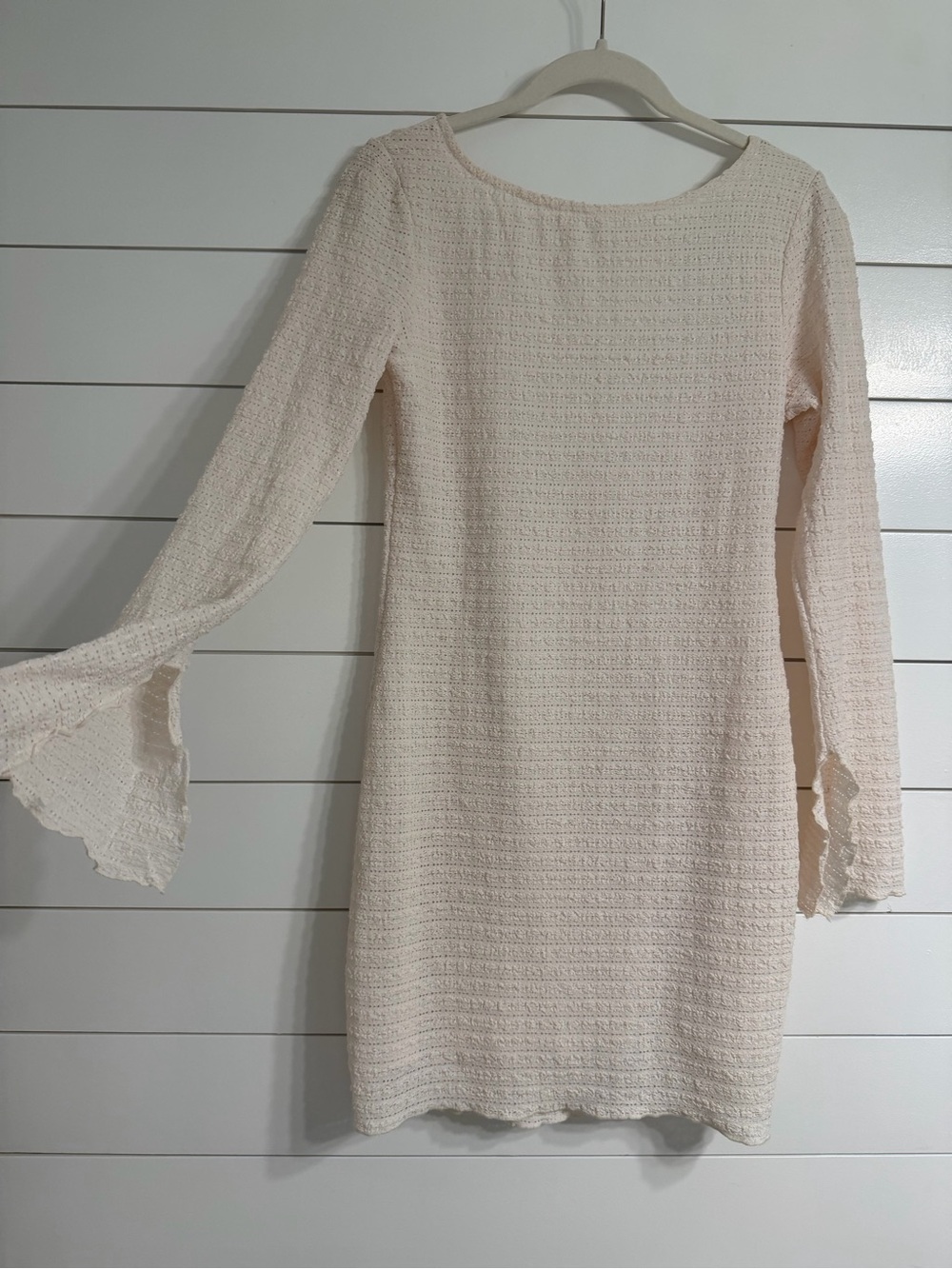 Women's Cream Textured Long-Sleeve Dress